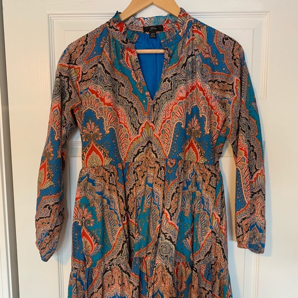 J Crew Peplum Tiered Dress Multi Color XXS NWOT